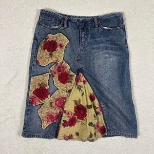 Gorgeous Y2K Express Floral Patchwork Denim Skirt